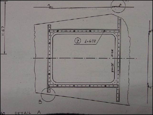 Why did I take a picture of this you may ask, well, as you can see from the drawing, the rivnuts for the access door are shown as being installed in the Z angles.  Here we go again, this will NOT work, the reason it will not work is that the drawings also show the access door as being 540 mm wide.. but the Z angles are 560 mm center to center, also from the same drawing!  This means that the rivnuts are going to have to be installed in the skin, NOT in the Z angles as the drawing shows them.  I wish I had noticed this before and I would have moved the Z angles closer together so that the rivnuts would have been installed in the Z angles.  However, again, the skin was pre-drilled at the factory so even if I had done this I would have then had two lines of holes in my skin that I would have needed to cover.  I guess it will not harm anything to have the rivnuts installed in the skin.