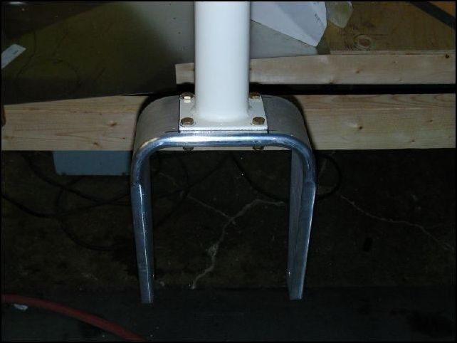 Attach 640-L-4-2 (nose gear fork)  to 640-L-4-1 (nose gear leg).  Be sure that you have this part lined up square with the aircraft or your wheel will be at an angle while flying.  Drill 4 holes for AN4-10A bolts.
