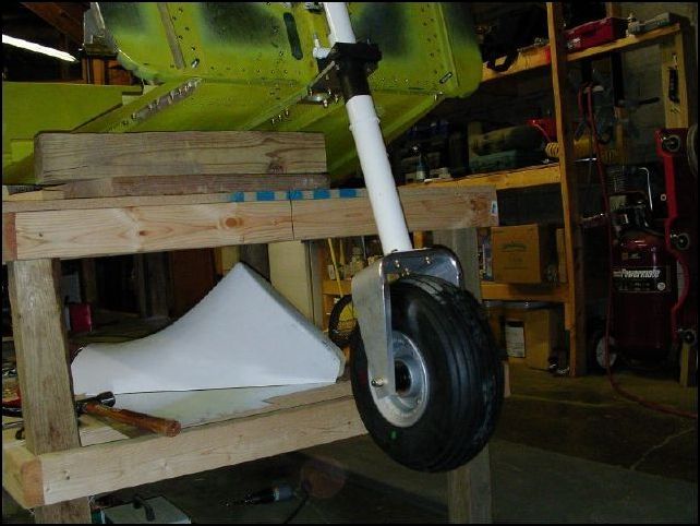 another image of the nose wheel installed to the nose wheel fork.
