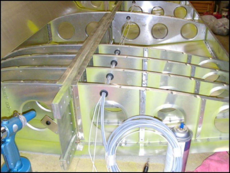 Install wires in wing.  I am going to install landing / taxi lights in both wings so the wires I have installed are:  Strobe, wing tip marker, landing, taxi, fuel level probe power, and fuel level probe signal.  My fuel level probes are Princeton capacitive fuel probes.